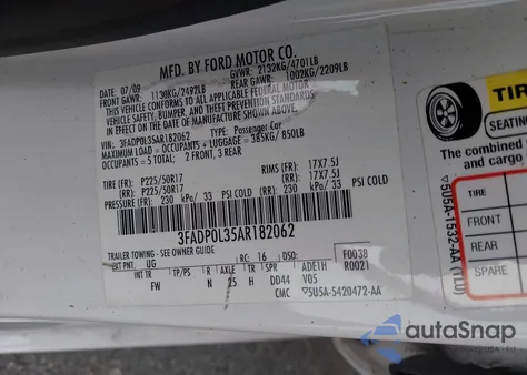 2010 Ford Fusion Hybrid z USA, uszkodzony, nr VIN 3FADP0L35AR182062